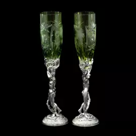 Хрустальные бокалы для вина "Адам и Ева" изумрудные, на 2 персоны